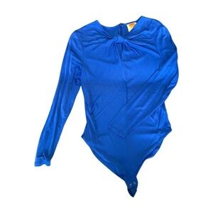 Farm Rio Blue Twist Front Long Sleeve bodysuit